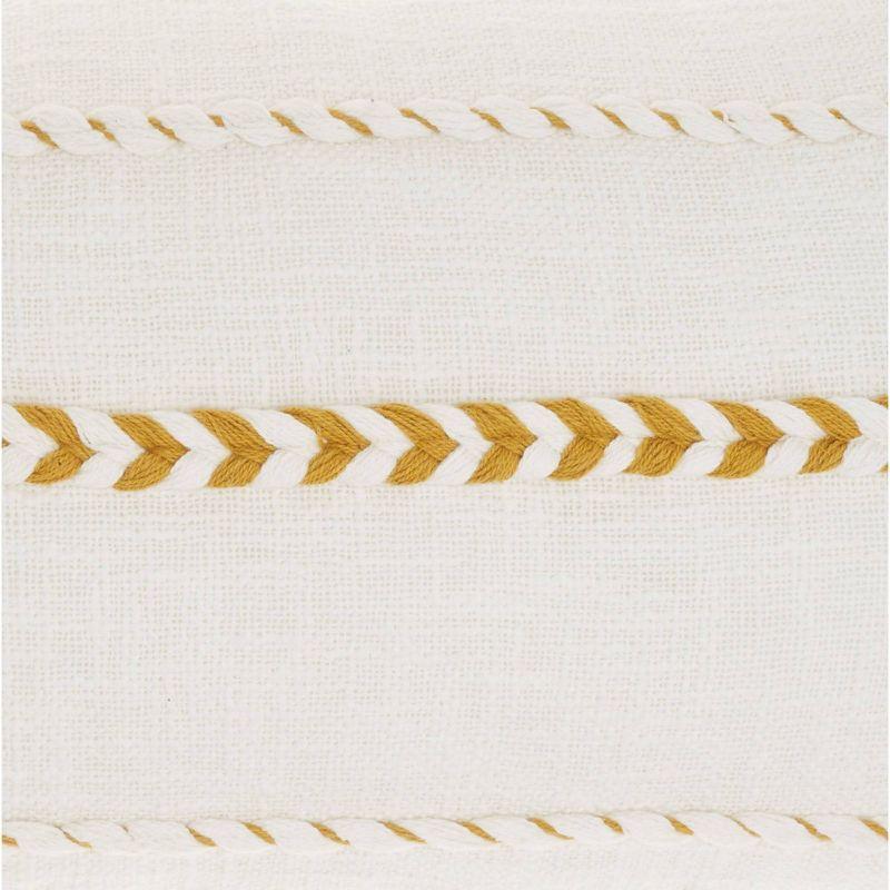 Chic Farmhouse Braided Stripes Mustard and White Cotton Lumbar Pillow