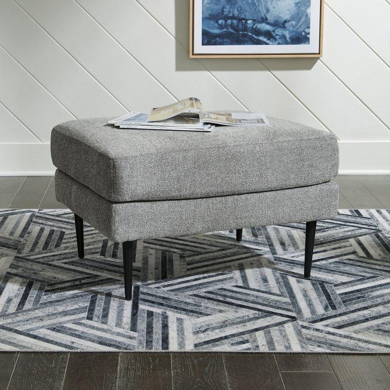 Gray Chenille Ottoman with Black Metal Legs