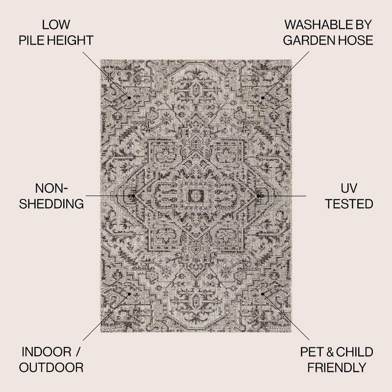 4'x6' Estrella Bohemian Medallion Textured Weave Indoor/Outdoor Area Rug, Black/Gray - JONATHAN Y