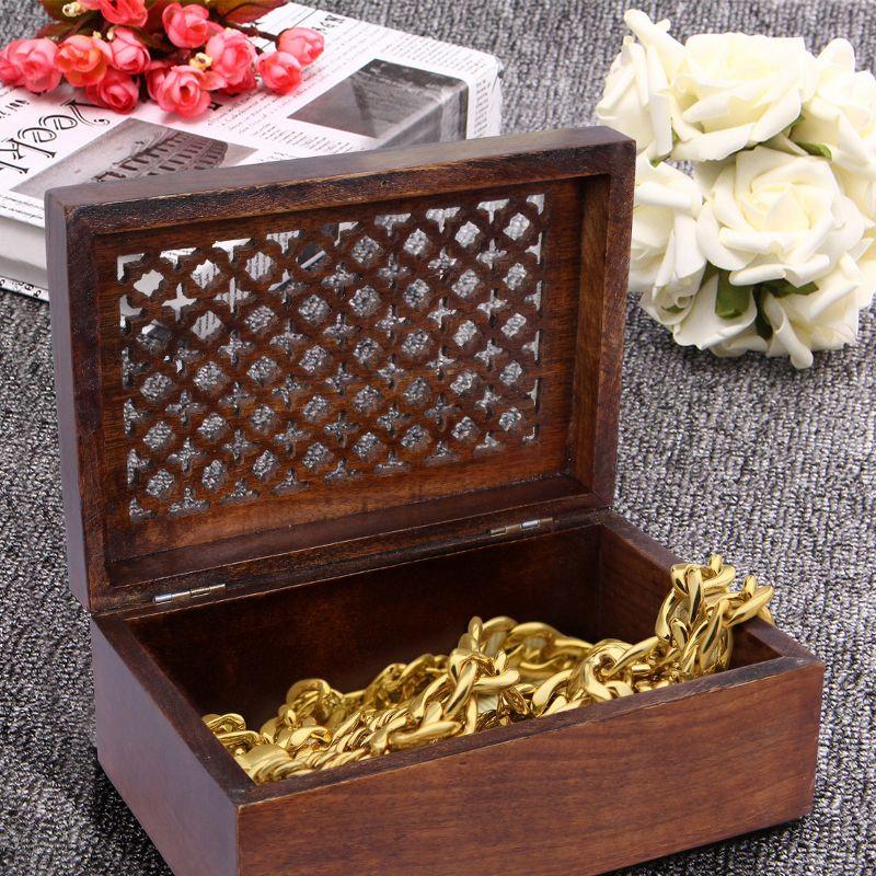 Mela Artisans Wood Keepsake Box with Hinged Lid in Trellis Design Medium Polish Finish, Large