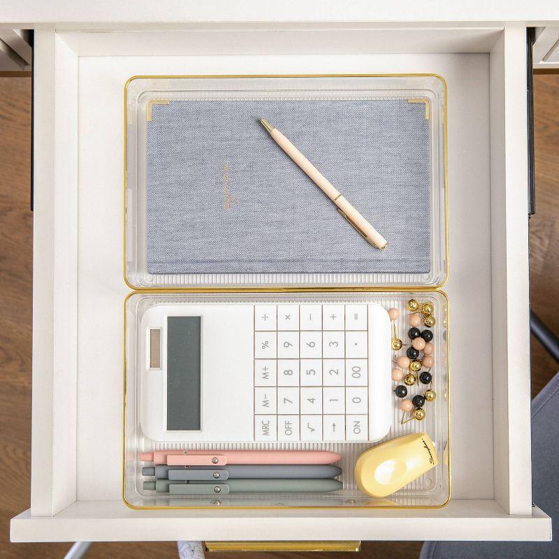 Thomas Martha Stewart Plastic Stackable Office Desk Drawer Organizers with Metallic Trim, 9" x 6"