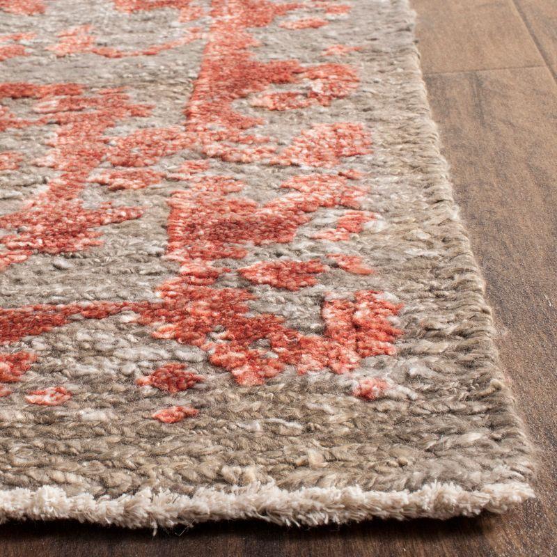 Gray and Red Hand-Knotted Wool Silk Area Rug 8' x 10'