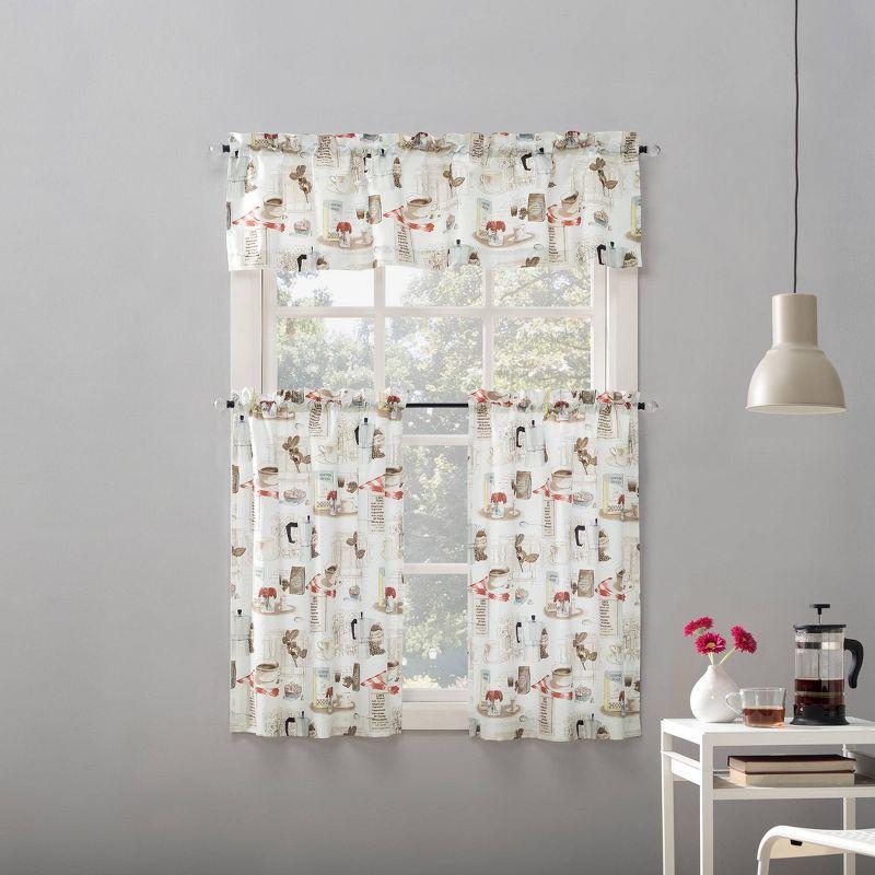 24"x54" Brew Coffee Shop Semi Sheer Rod Pocket Kitchen Curtain Valance and Tiers Set White - No. 918
