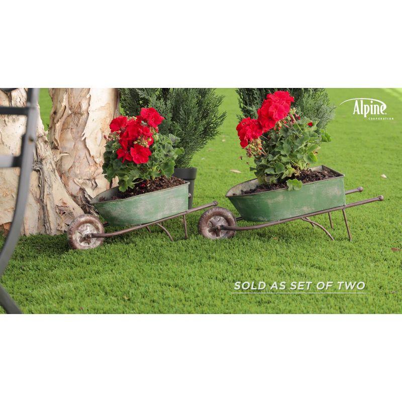 2pk Rustic Iron Wheelbarrow Garden Novelty Planter Green - Alpine Corporation