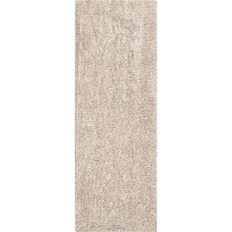 Beige Solid Shag Reversible Synthetic Runner Rug