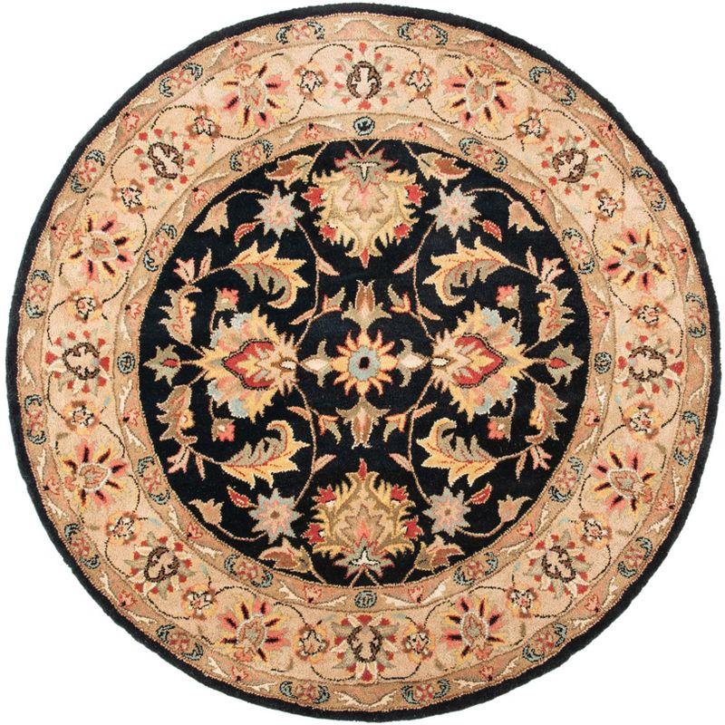 Elegant Heritage 42" Round Black Wool Hand-Tufted Rug