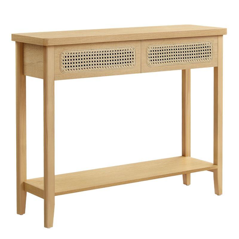 Oak Beige Particle Board Console Table with Storage Drawers