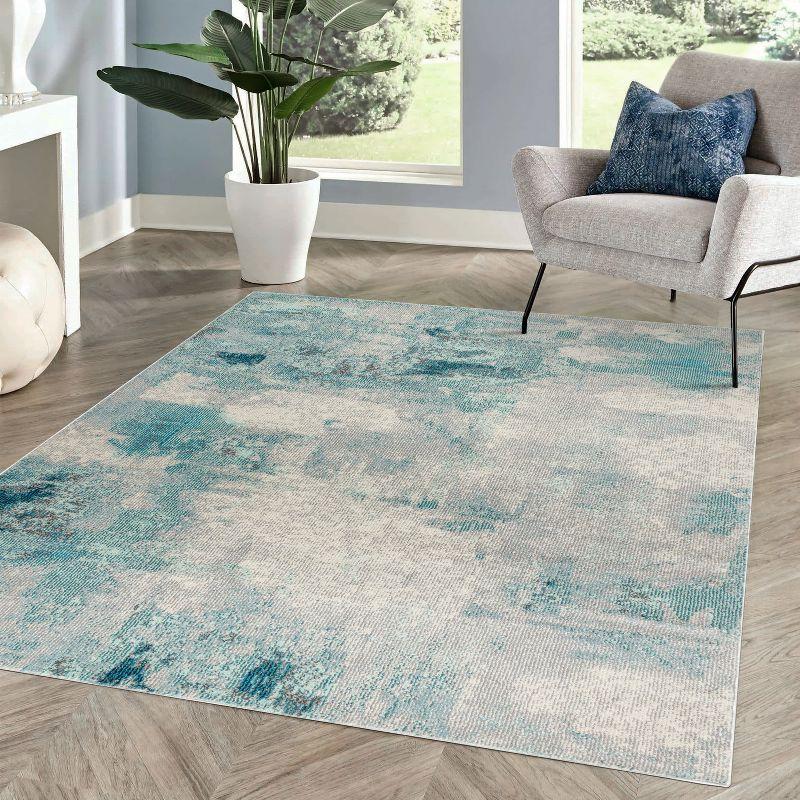 Serene Waters Abstract Cream/Blue Synthetic 3x5 Area Rug