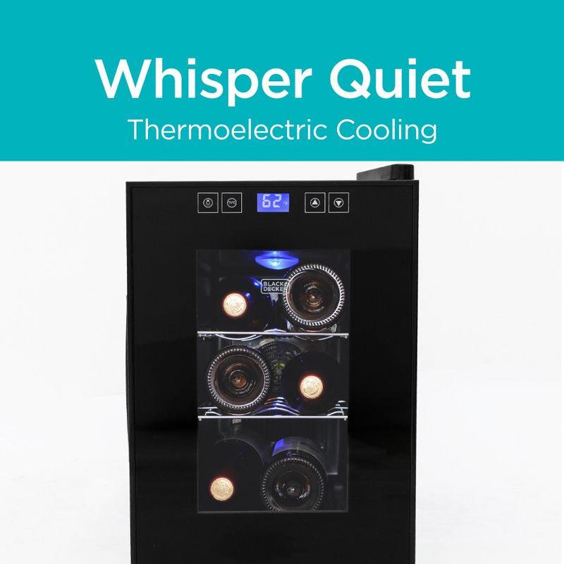 BLACK+DECKER 6 Bottle Wine Fridge, Thermoelectric Small Wine Cooler, Mini Wine Fridge with Triple Pane Clear Glass Door