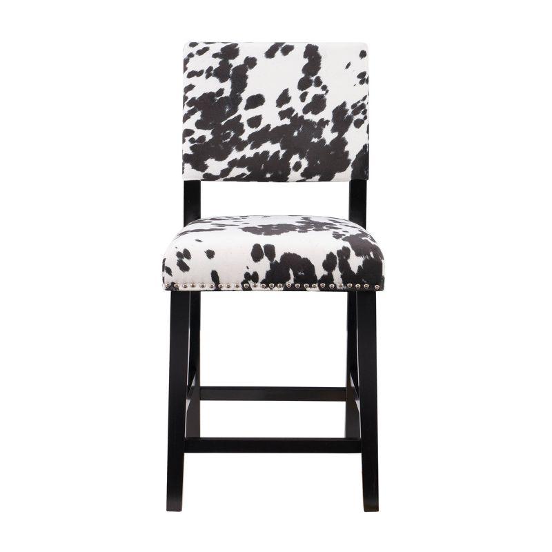 Linon Corey Black Cow Print Upholstery Counter Height Barstool Black/White: Farmhouse Style, Wood Frame, Footrest