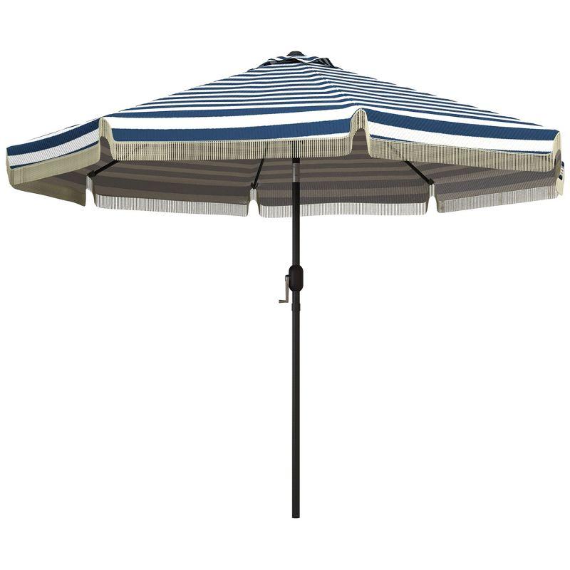 Outsunny 9' Patio Umbrella with Push Button Tilt and Crank Outdoor Double Top Market Umbrella, Blue Striped