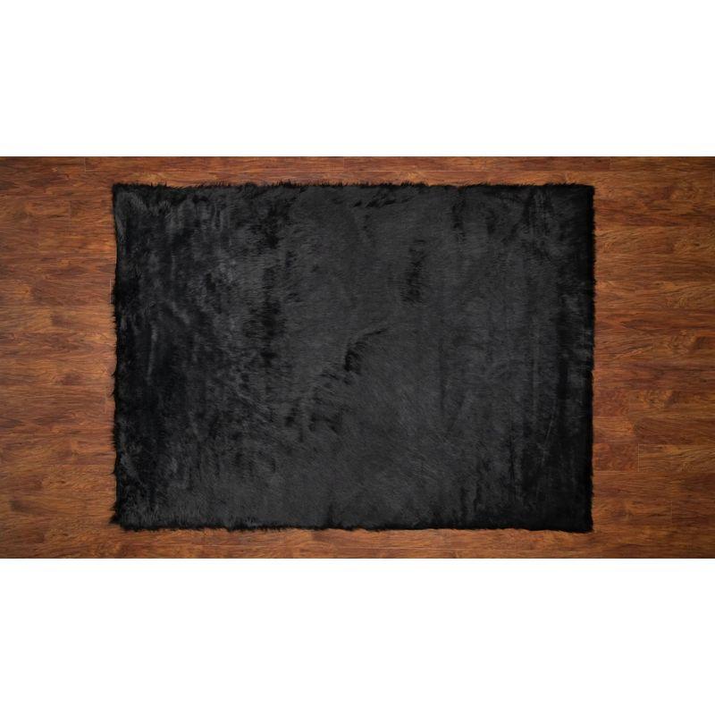 Luxurious Handmade Black Synthetic Sheepskin Shag Rug 5' x 7'