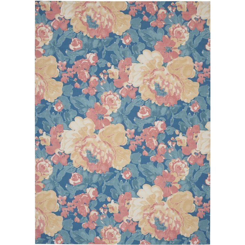 Botanical Bliss Blue Floral Synthetic 7'9" x 10'10" Outdoor Rug