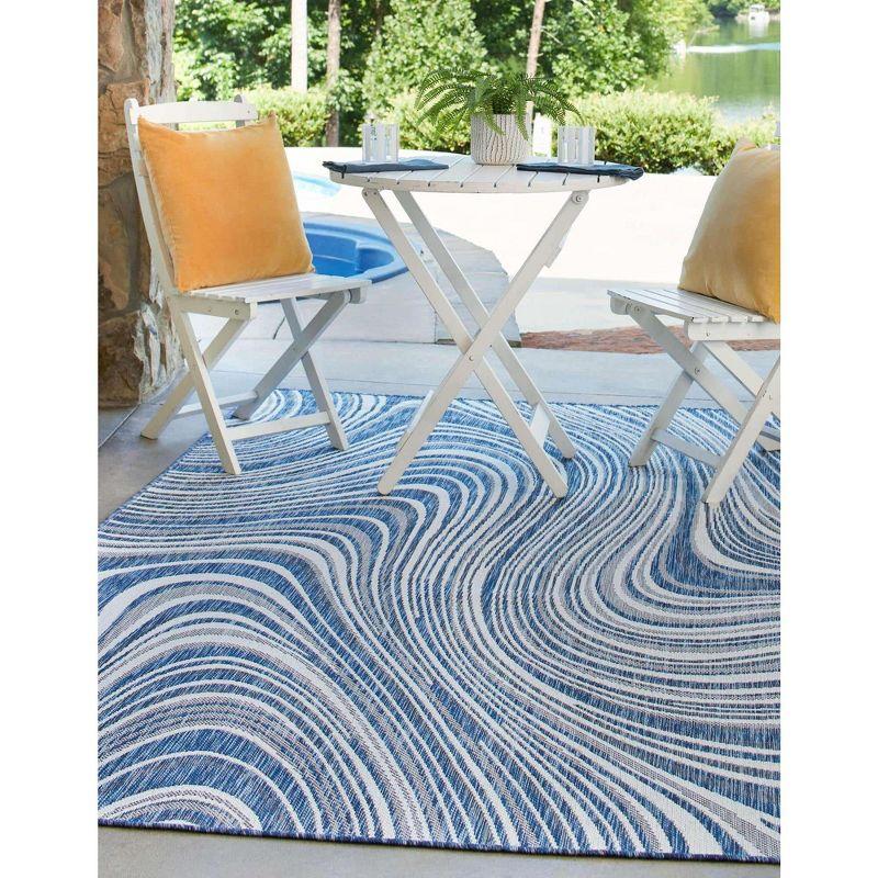 Blue and White Rectangular Outdoor Stain-Resistant Rug