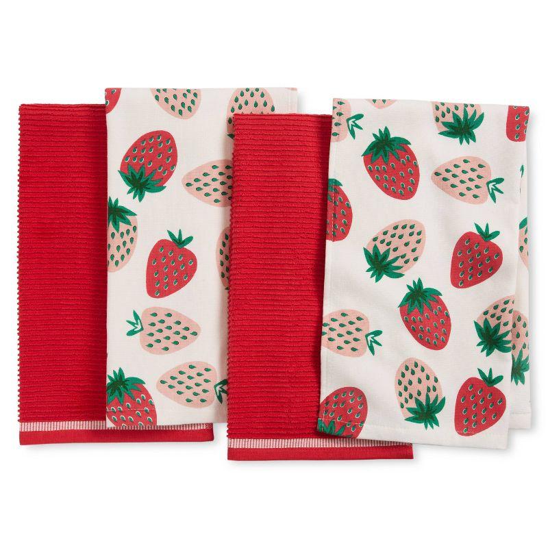 SUR LA TABLE KITCHEN ESSENTIALS Quirky Strawberries Fruit Kitchen Towel Set Pink/Green/Cream (Set of 2)