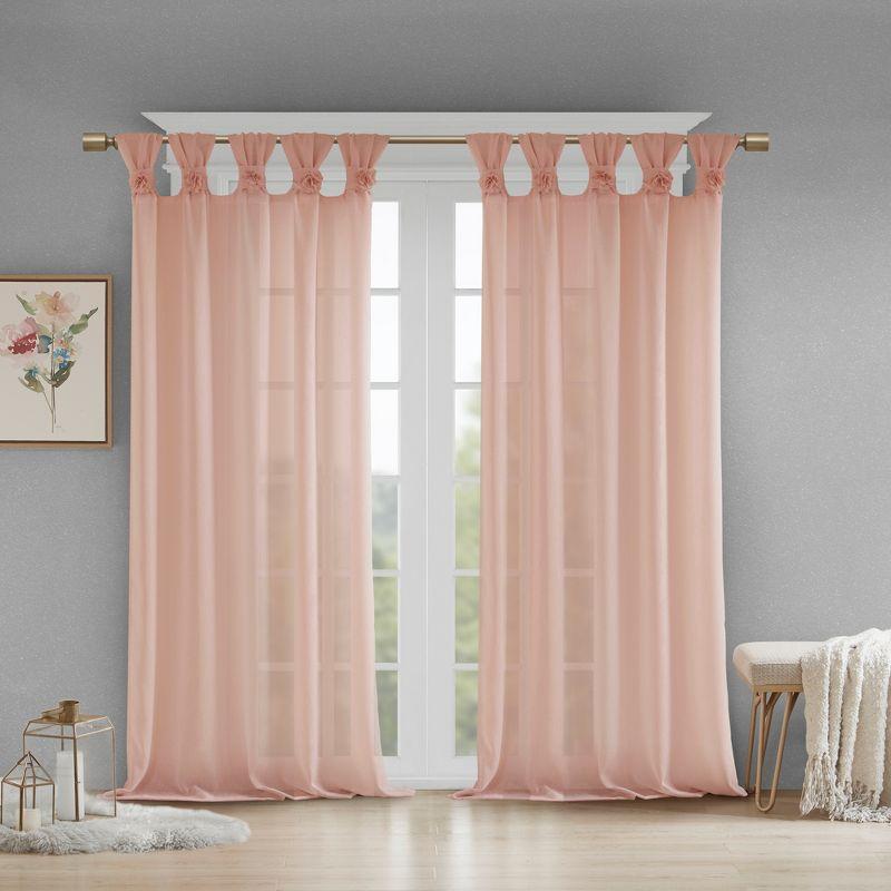 Rosette Floral Embellished Cuff Tab Top Solid Curtain Panel