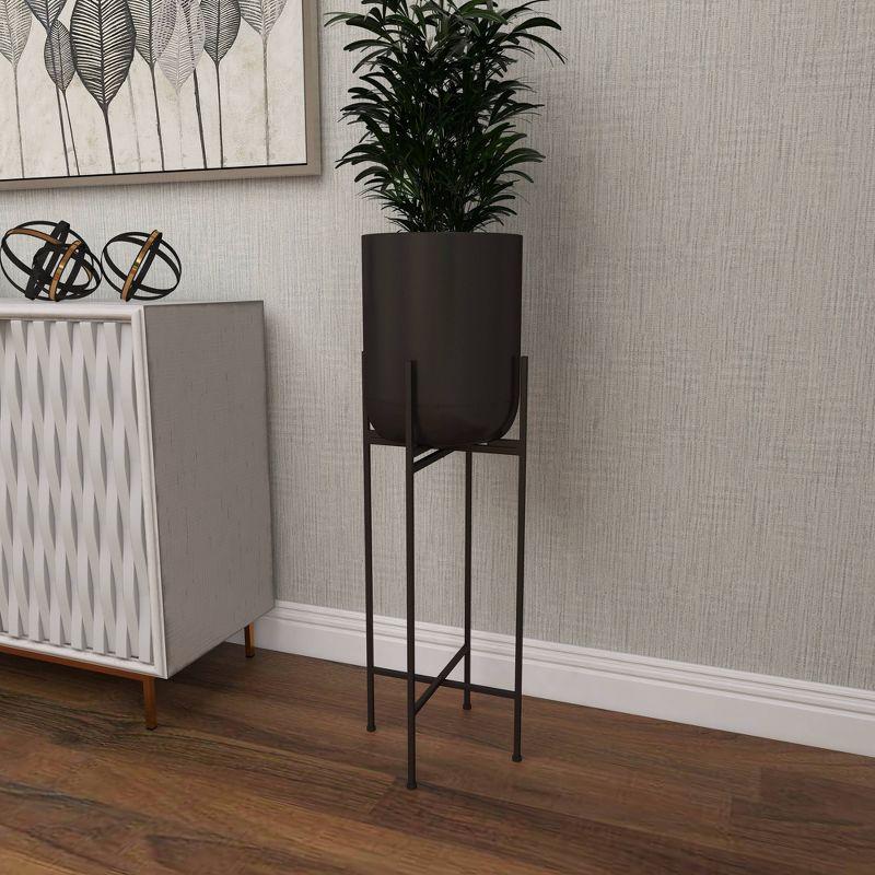 Modern Indoor/Outdoor Tall Black Metal Planter with Stand