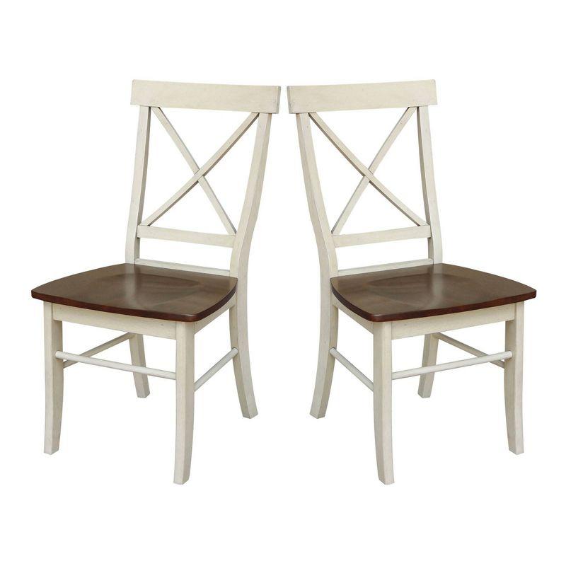 Set of 2 X Back Chairs with Solid Wood Seats Antiqued Almond/Espresso - International Concepts: Hardwood High Back Dining Furniture