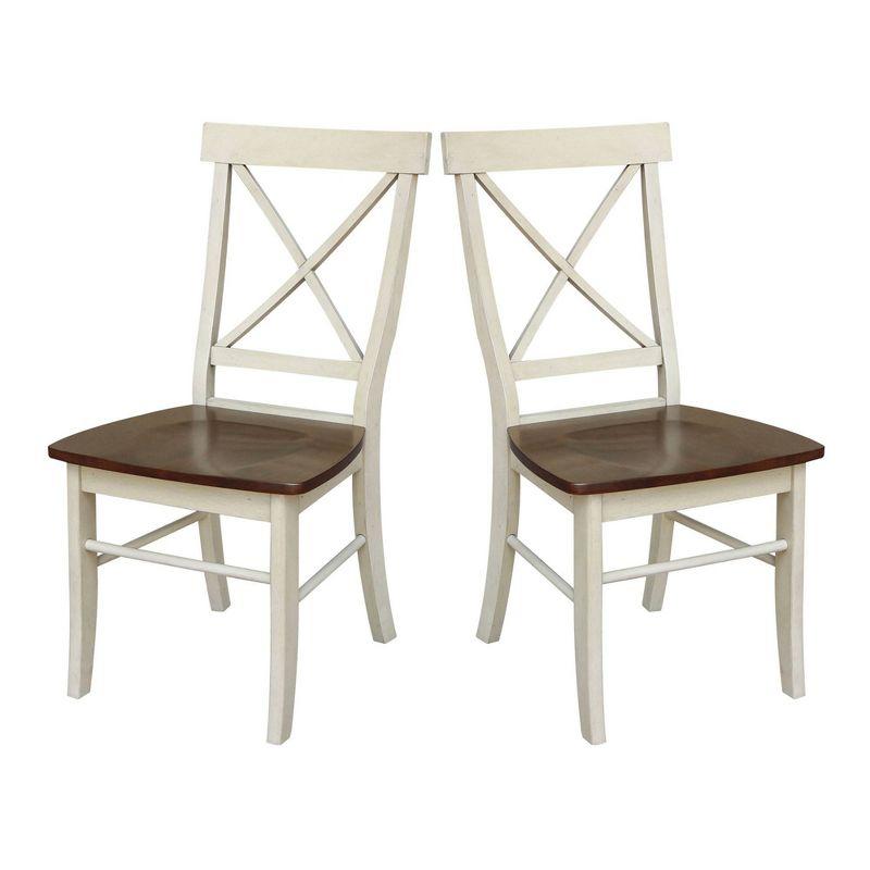 Antiqued Almond and Espresso Cross Back Wood Dining Chair