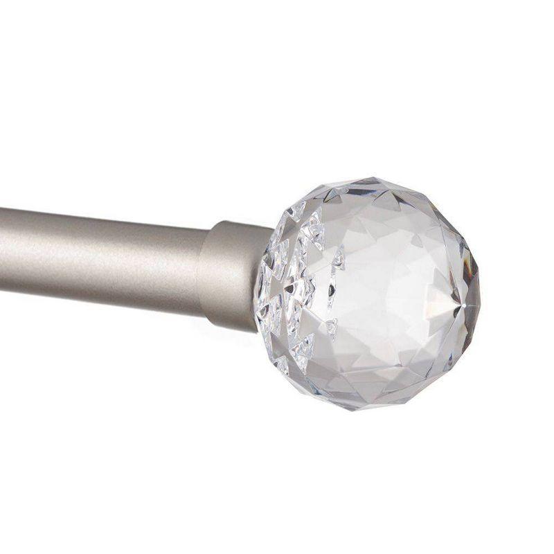 Exclusive Home 36"-72" Crystal Ball Curtain Rod - Matte Silver: Adjustable Iron Rod, 25 lb Capacity, Novelty Finial