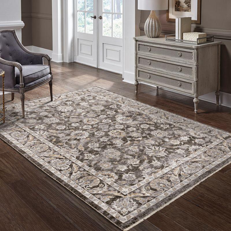 Gray Floral Motif Synthetic Stain-Resistant Area Rug 5'3" x 7'6"