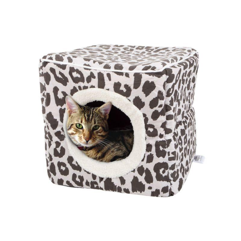 Cat House - Indoor Bed with Removable Foam Cushion - Cat Cave for Puppies, Rabbits, Guinea Pigs, and Other Small Animals by PETMAKER (Animal Print)