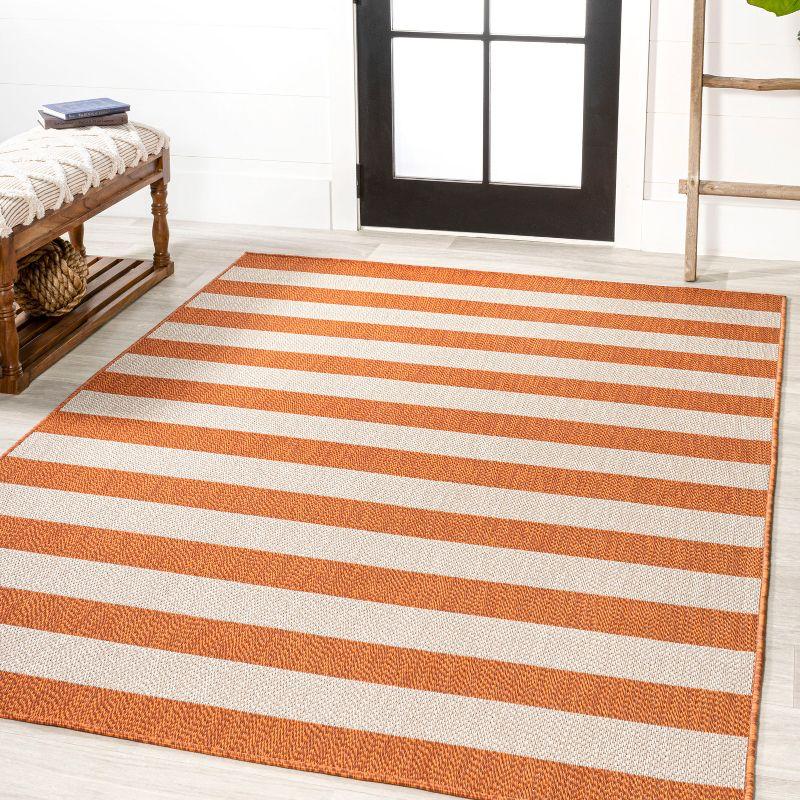 4' x 6' Negril Two-Tone Wide Stripe Indoor/Outdoor Area Rug, Orange/Beige - JONATHAN Y