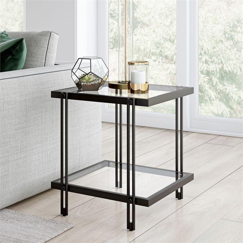 Blackened Bronze Metal and Glass Rectangular Accent Table