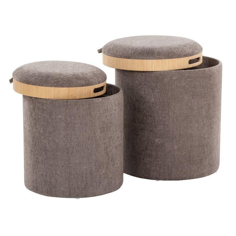 Set of 2 Tray Nesting Ottomans Polyester/Wood Gray/Natural - LumiSource: Space-Saving, No Assembly Required