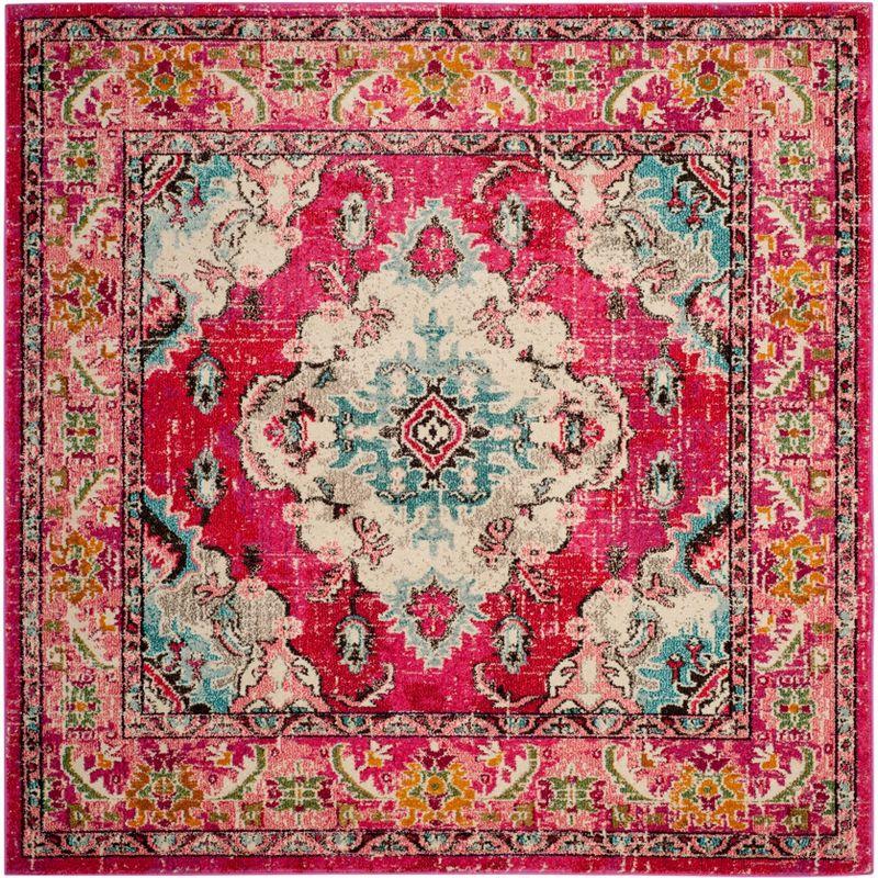 Pink and Multi Synthetic Boho Medallion Rectangle Rug