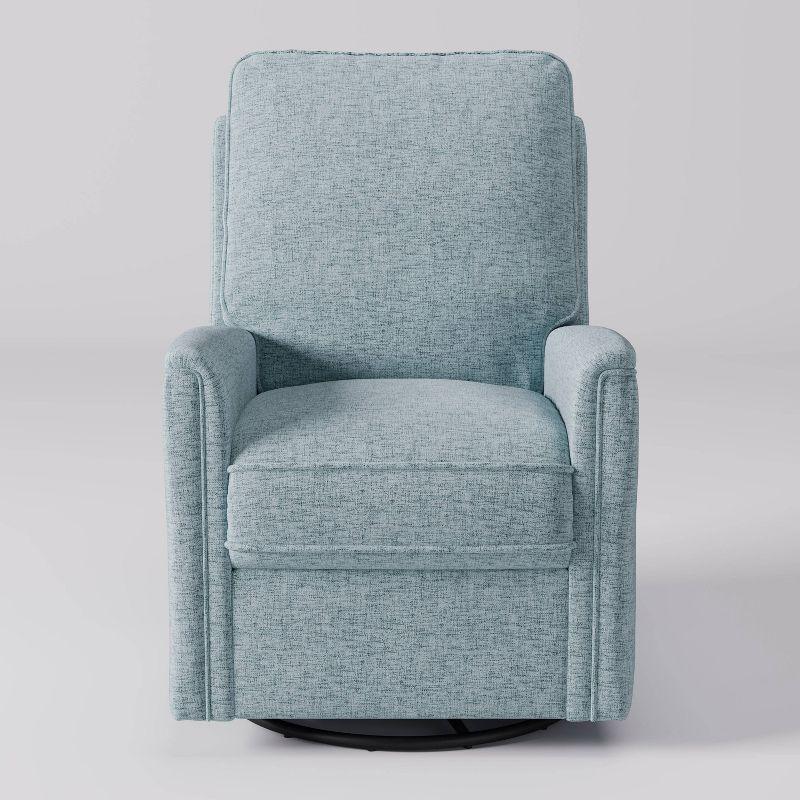 CorLiving Jasmine Swivel Glider Press-Back Recliner Chair Blue: Upholstered Polyester, Metal & Wood Frame, 300lb Capacity