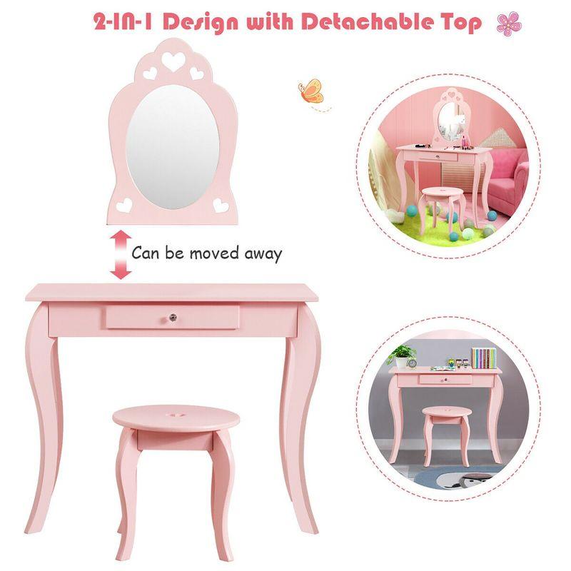 Costway Kids Vanity Set Princess Makeup Dressing Play Table Set W/Mirror