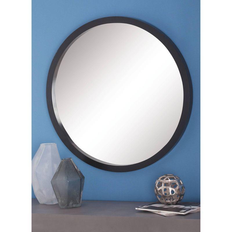 Elegant 32" Round Black Wood Framed Wall Mirror