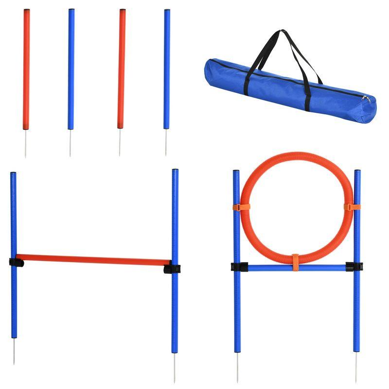 PawHut Dog Agility Training Equipment with Easy 3-Piece Set, Dog Obstacle Course for Backyards of Small Size, Includes Dog Hurdles, Weave poles, Hoop