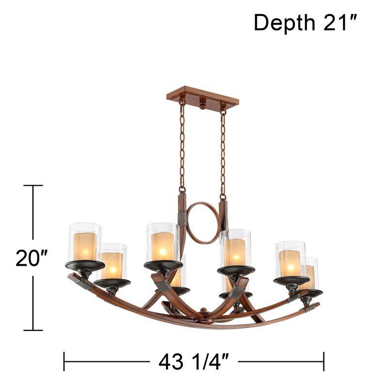 Franklin Iron Works Tafford Mahogany Wood Island Linear Pendant Chandelier 43 1/4" Wide Farmhouse Rustic 8-Light for Dining Room