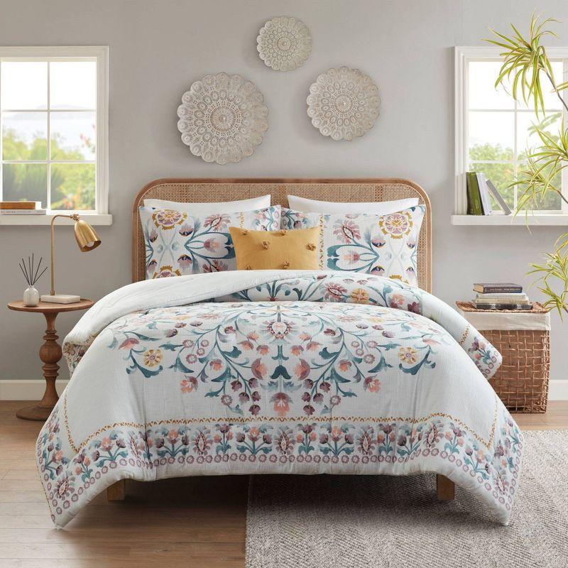 Blush Floral Full Microfiber Down Alternative Comforter Set