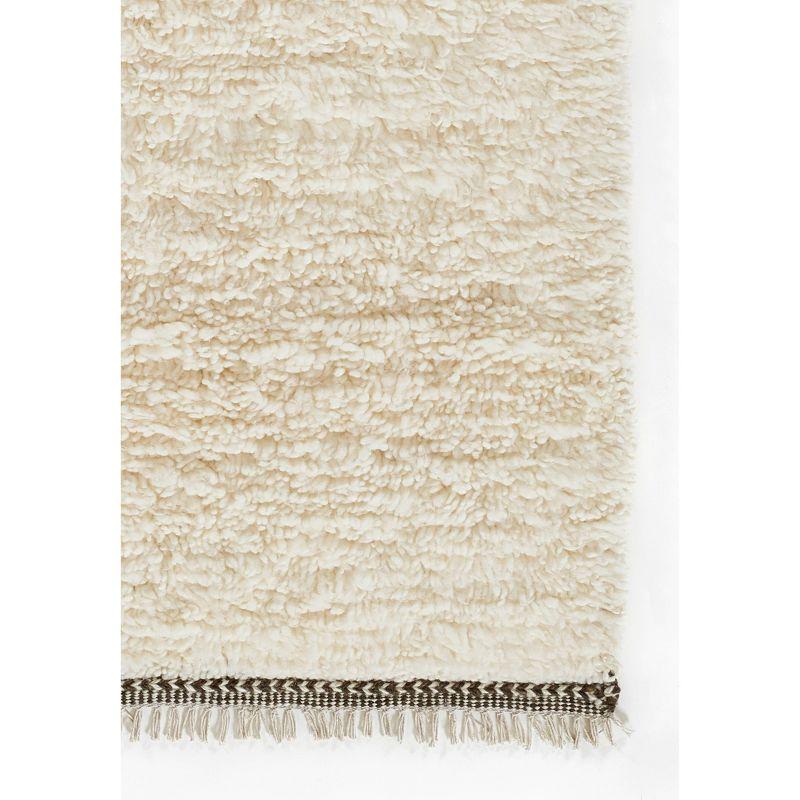 Ivory Geometric Handwoven Wool Shag Rug 2'x3'