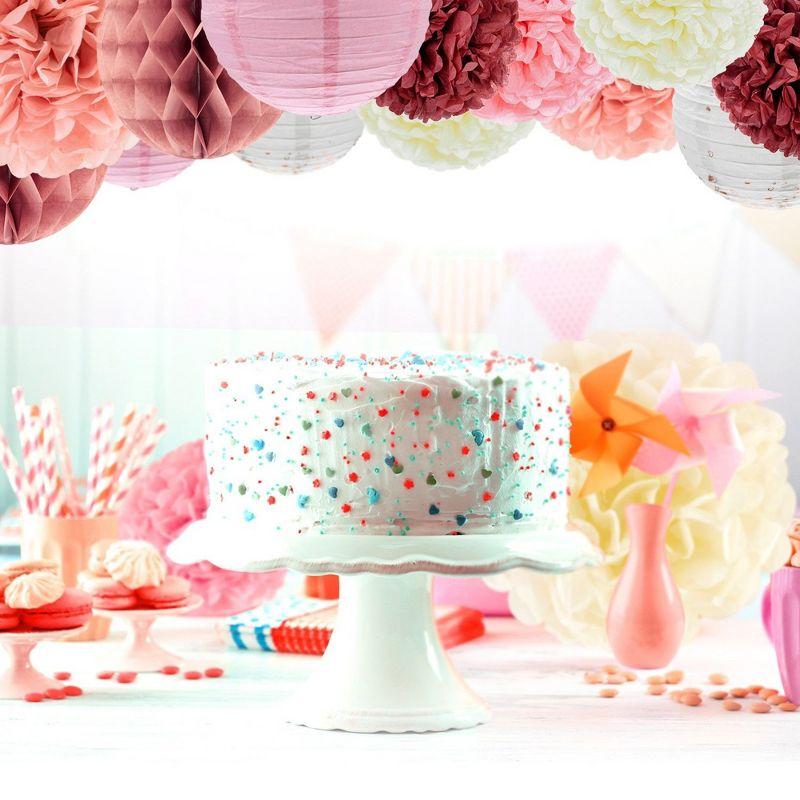 EpiqueOne 22-Piece Tissue Paper Pom Poms and Paper Lantern Party Kit - Add a Splash of White, Pink, & Mauve to Your Celebrations!