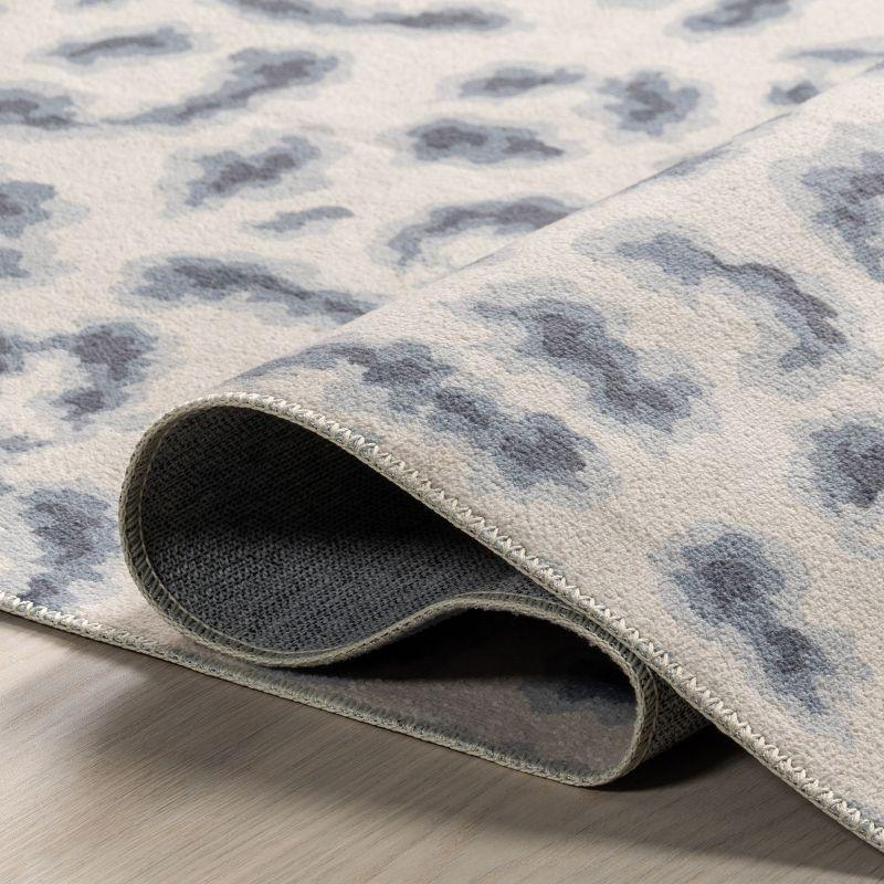 Blue Leopard Print Machine Washable Synthetic Area Rug