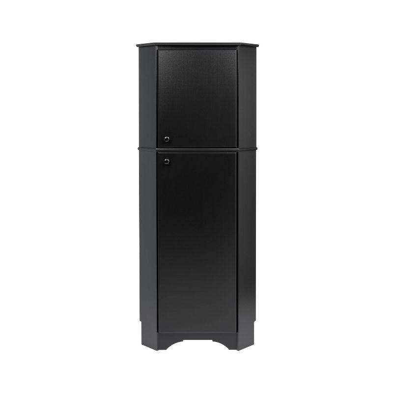 Black Composite Wood Tall Corner Storage Cabinet with Adjustable Shelving