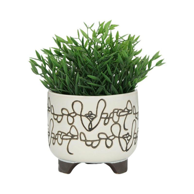 Sagebrook Home Set of Two 6"H/8"H Ivory and Brown Ceramic Abstract Scribble Line Design Footed Planters