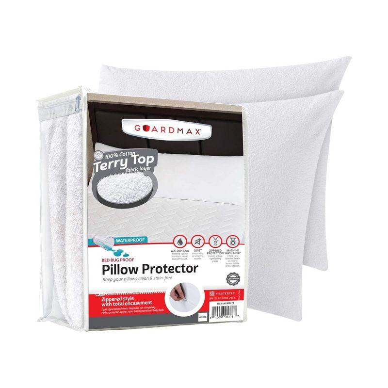 Guardmax - Bed Bug/Waterproof Terry Top Pillow Protector - Zippered - 2/PK - Standard