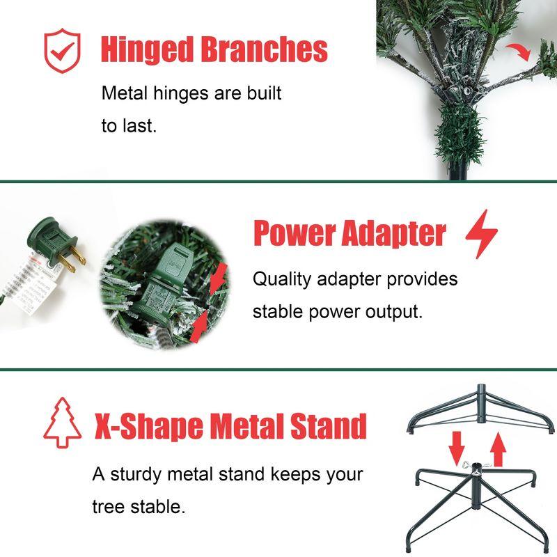 LuxenHome 5Ft Prelit Christmas Tree with Metal Stand, Full Fir Artificial Flocked Christmas Tree with 150 LED Lights Green