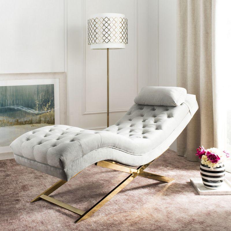 Monroe Chaise W/ Headrest Pillow - Grey/Gold - Safavieh.