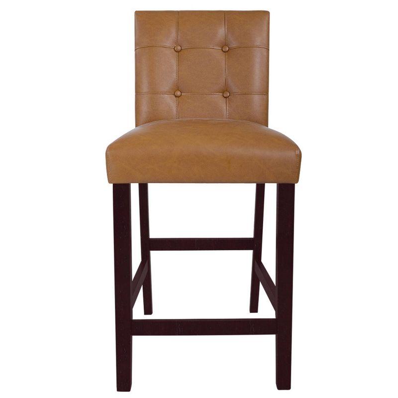 HomePop Set of 2 Upholstered Faux Leather Counter Stools Carmel: Traditional Style, Plywood Frame, 300 lbs Capacity