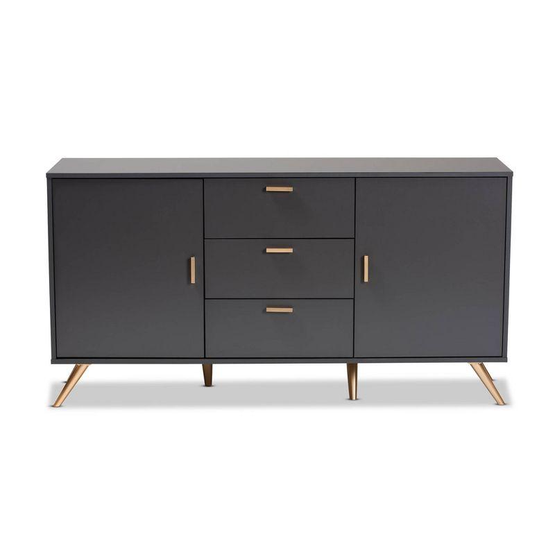 Baxton Studio Kelson Wood 2 Door Sideboard Buffet Dark Gray/Gold: Mid-Century Modern Storage Console with 3 Drawers