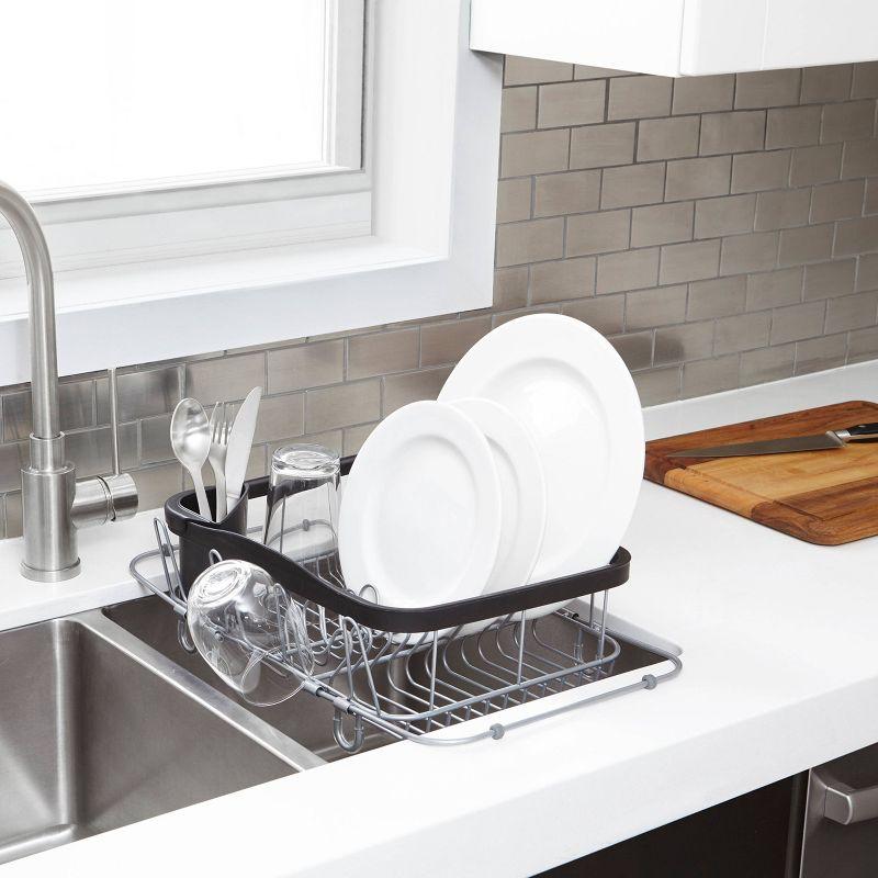 Black and Nickel Metal Dish Rack with Utensil Cup