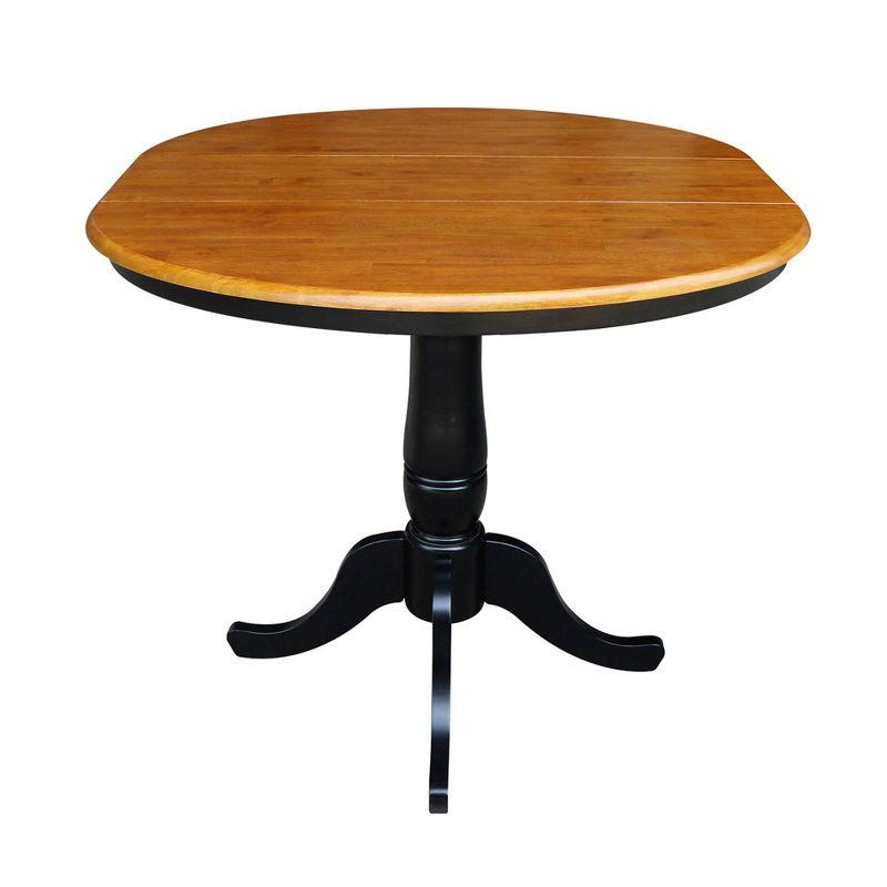 36" Round Top Pedestal Extendable Dining Table with 12" Drop Leaf Black/Red - International Concepts: Mid-Century Modern, Seats 6