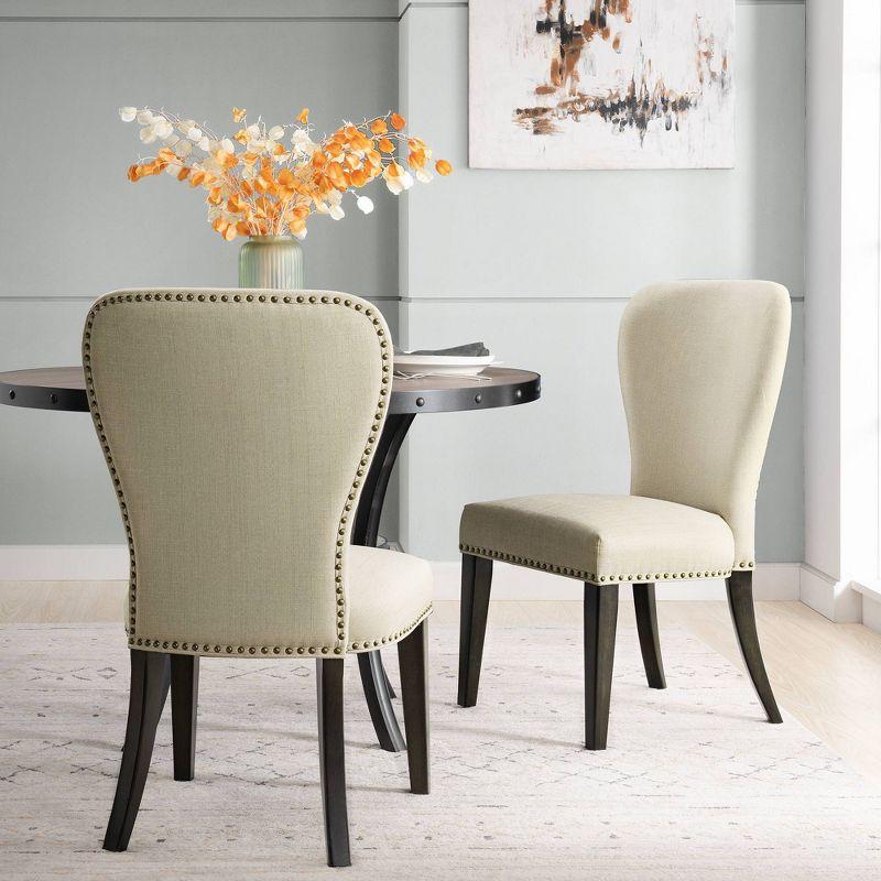 Set of 2 Savoy Upholstered Dining Armless Chairs Cream - Alaterre Furniture: Faux Leather, Nailhead Detail, Rubberwood Frame