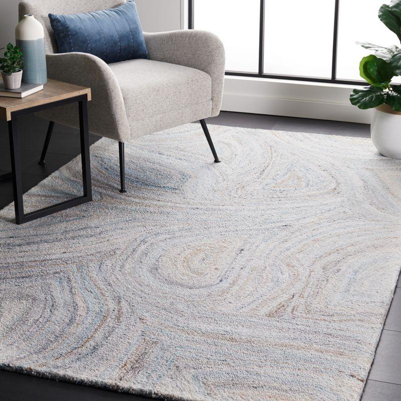 Abstract Blue Swirls 6' Square Tufted Wool Blend Area Rug